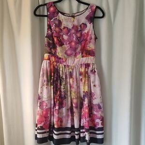 Liz Claiborne Purple and Pink Floral Midi Dress